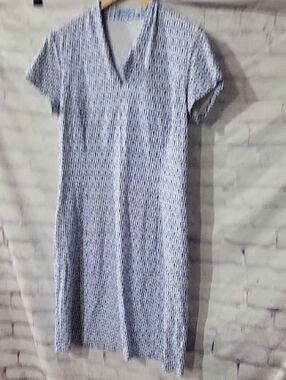 J. McLaughlin Blue and White Geometric Knit Dress